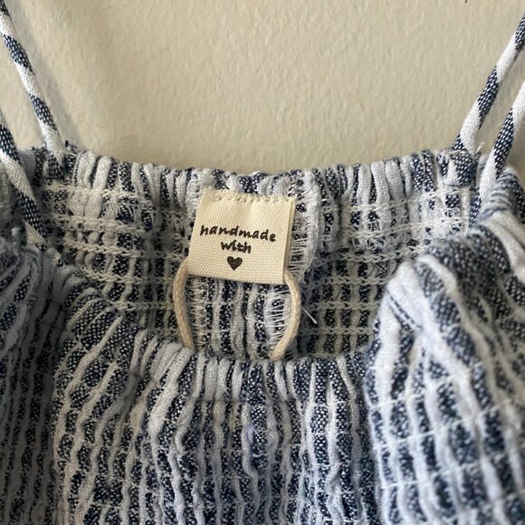 Handmade Children's Linen Rayon Navy Blue White Stripes Spaghetti Strap Dress - Picture 3 of 13